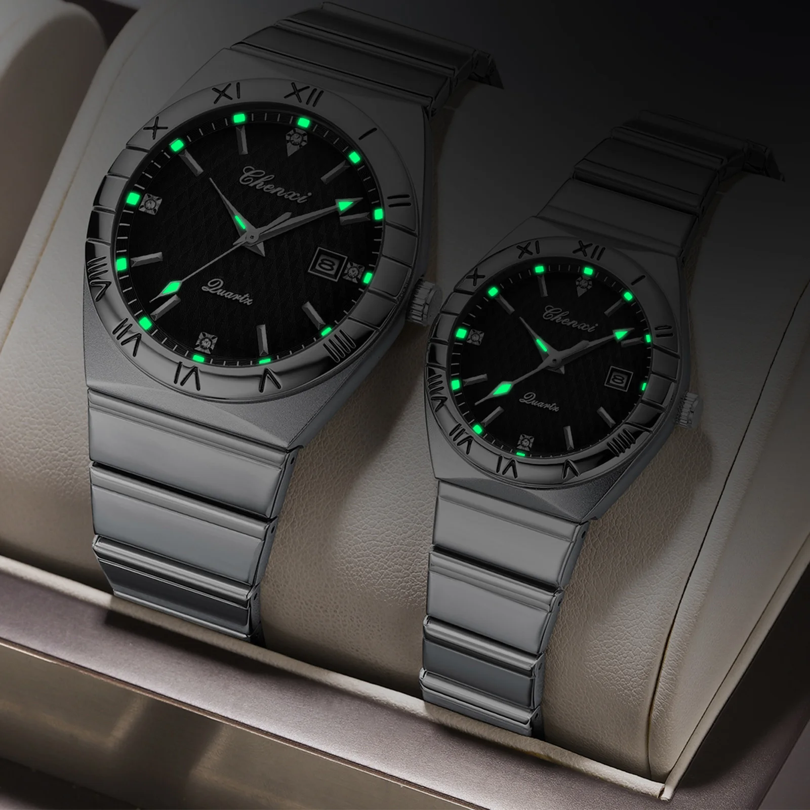 Couple Watch Women And Men Fashion Luxury Diamond Dial Date Original Watches Set Lover Gift Calendar Quartz Wristwatch