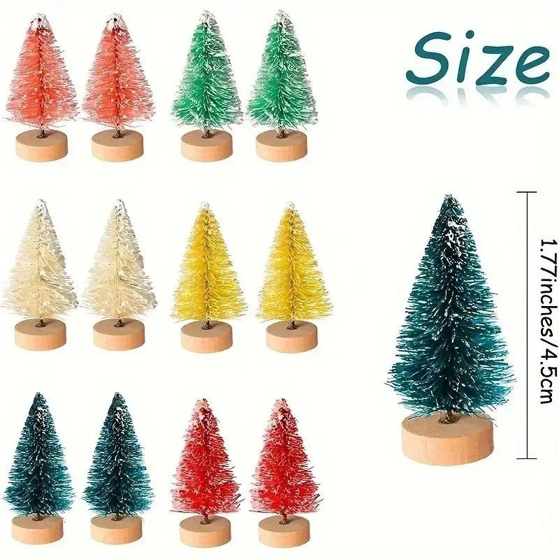 10-100PCS Mini Christmas Bottle Brush Trees Village Ornaments Plastic Trees with Wooden Base Miniature Xmas Tree Decorations Set view 6