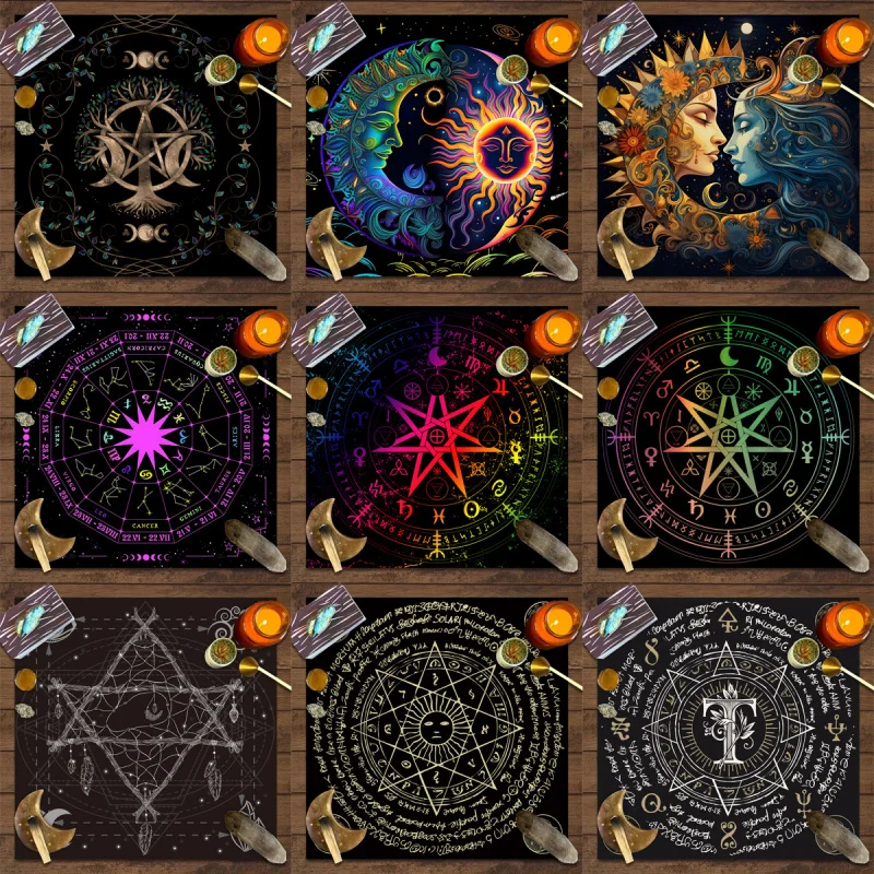 Tapis d'autel coloré Soleil et Lune pour cartes Oracle et Tarot, Tapis de divination mystique, Tapis de méditation, Tapis de table