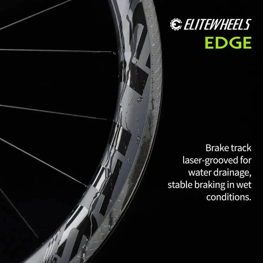 

ELITEWHEELS EDGE Ultralight 1291g Carbon Wheelset for Road Bikes - Rim Brake 40mm/50mm Depth 36T Ratchet System Wing 20 Spokes
