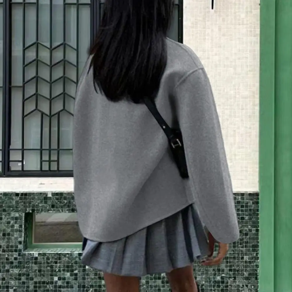 

Осень-зима 2024, модное однотонное пальто для женщин, шикарное двубортное пальто с воротником-стойкой, женская уличная новая верхняя одежда