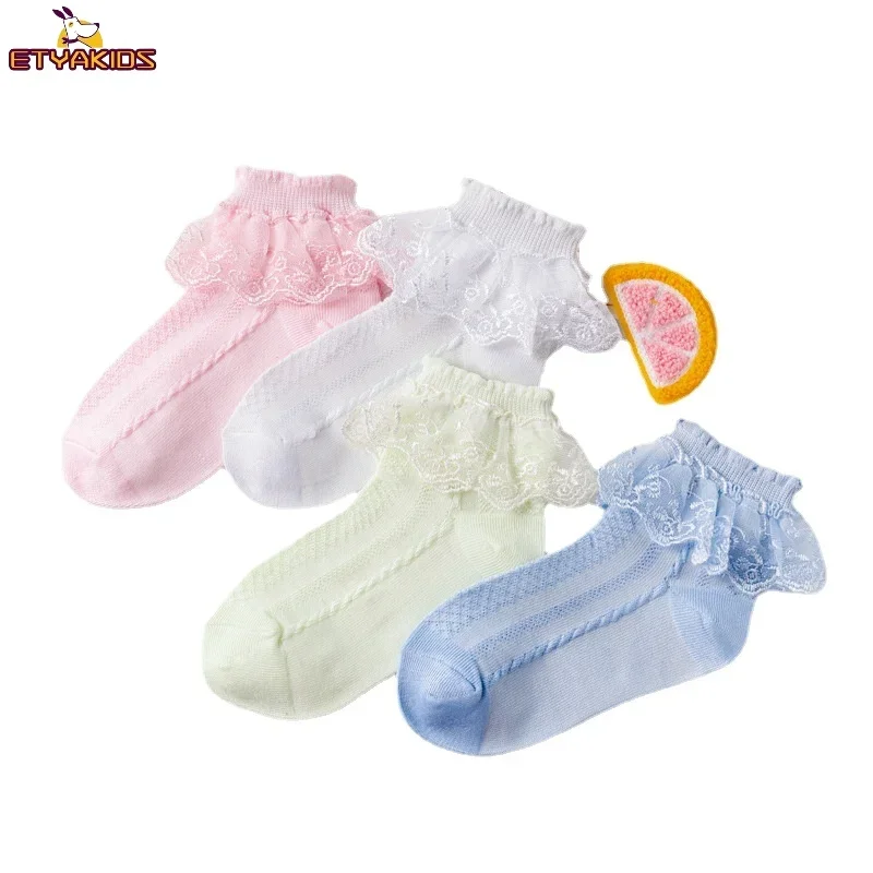 Kids Breathable Cotton Lace Casuals Socks for Baby Young Girls Ruffle Princess Mesh Socks for 1~7T Years Old Children Ankle Sock