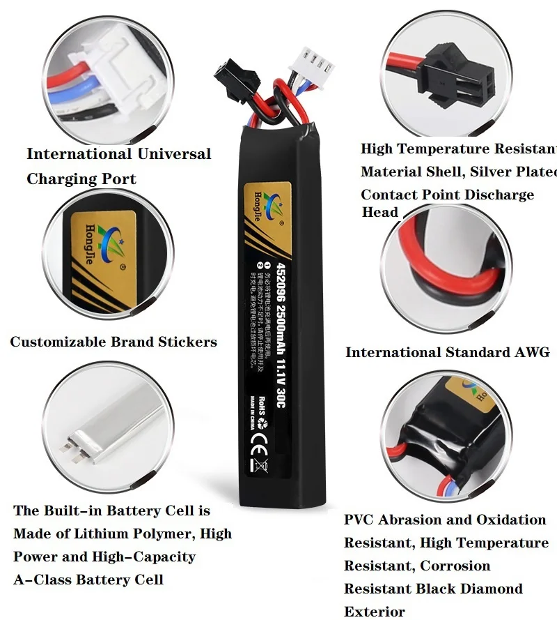 11.1v Lipo Battery for Water Gun Airsoft 11.1V 3S 2500mAh 30C 452096 battery for Airsoft BB Air Pistol Electric Toys Guns Parts