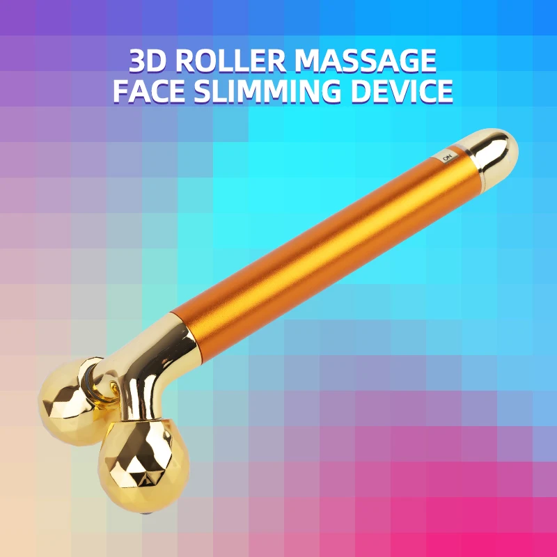 24K Gold Roller Vibrating Facial Massager Slimming Facial Skin Beauty Pulse Firming Face Massage Lift Tightening Wrinkle Bar