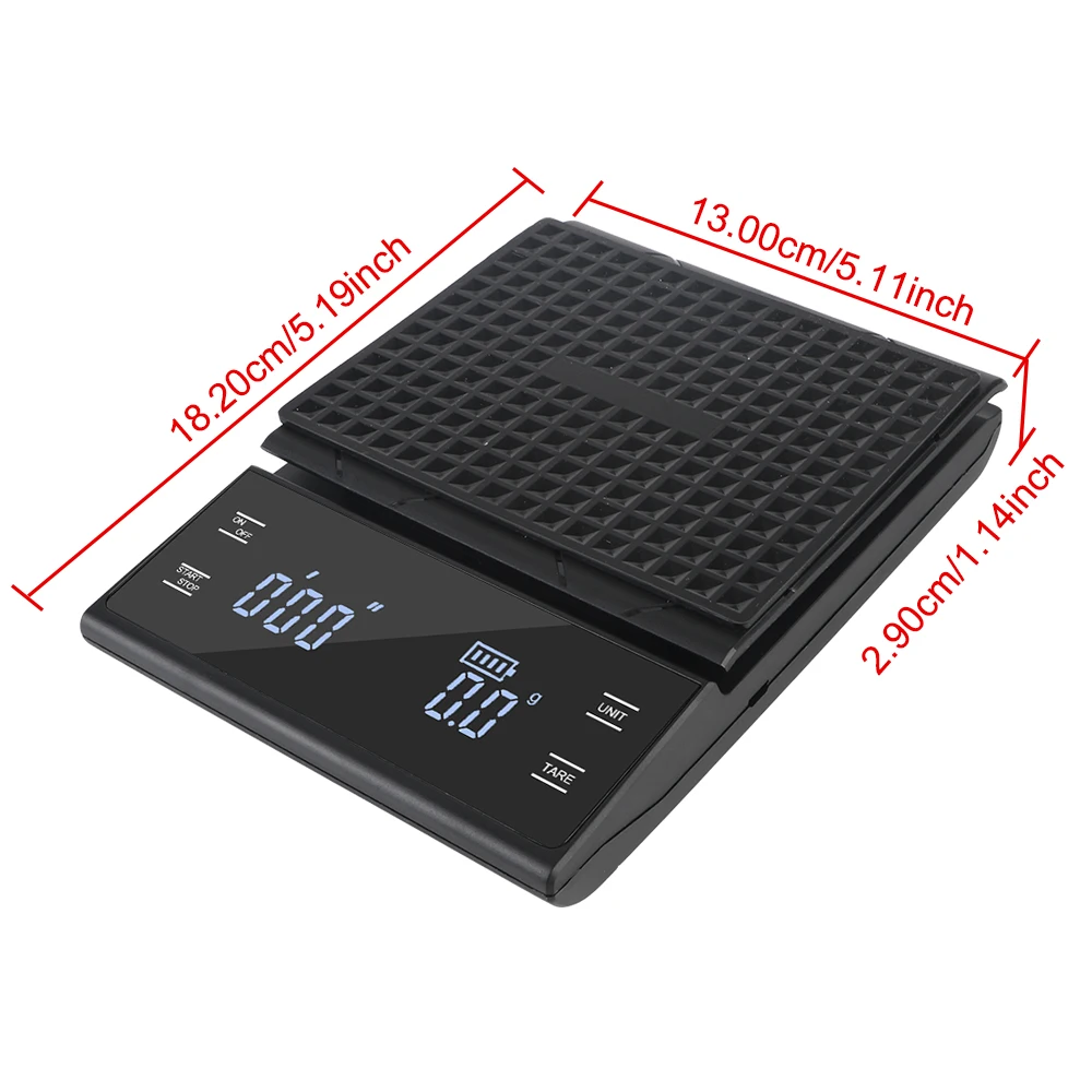 Auto Timer 3KG/0.1g Coffee Kitchen Weight Scale g/oz/ml Digital High Precision LED display Electronic Rechargeable Type-C