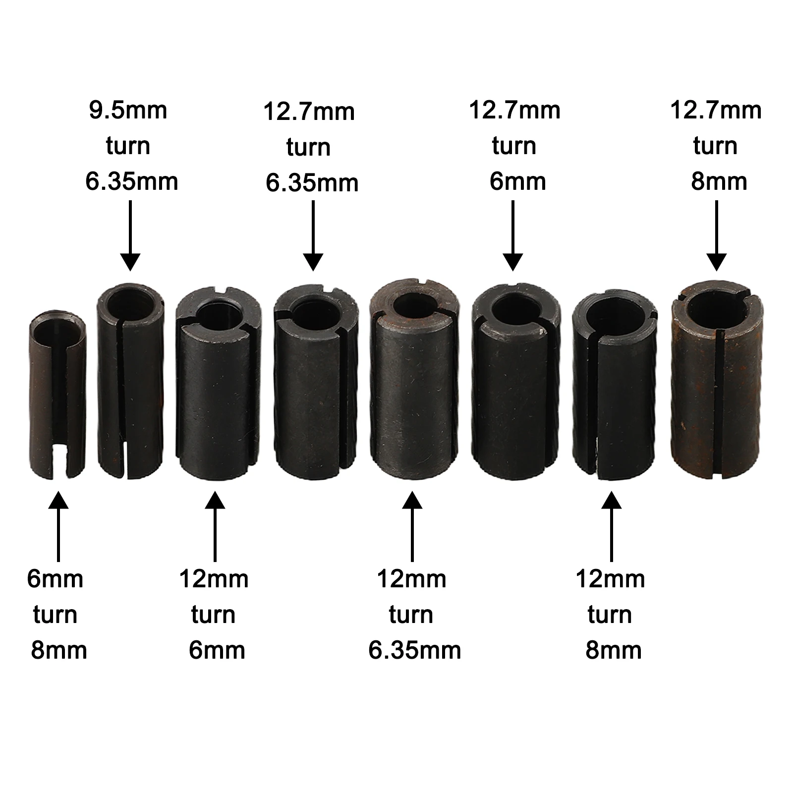 

8pcs Router Trimming Machine Engraving Electromechanical Wood Milling Chuck Adapter Carbon Steel For Engraving Machine