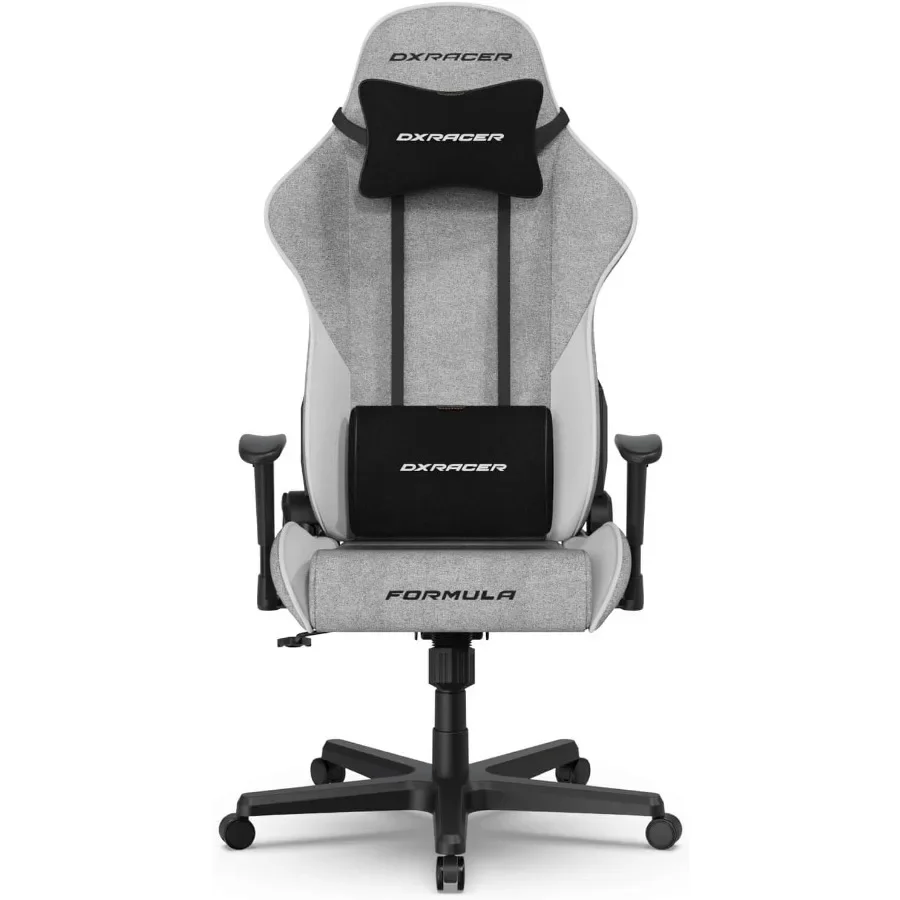 Silla ergonómica para videojuegos, ideal para usar en la oficina en casa, con tejido de malla de alta calidad y cuero sintético en color gris y blanco, y con soporte lumbar ajustable.