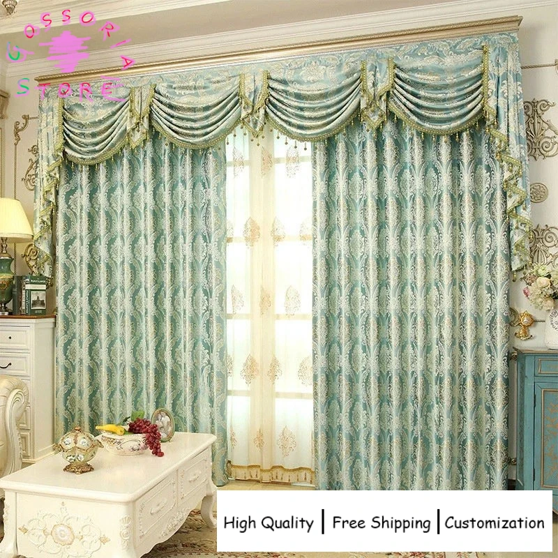 

Sample Custom Luxury European Gold Jacquard Embroidered Curtains Tulle for Living Room Bedroom Blackout Windows Home Decor