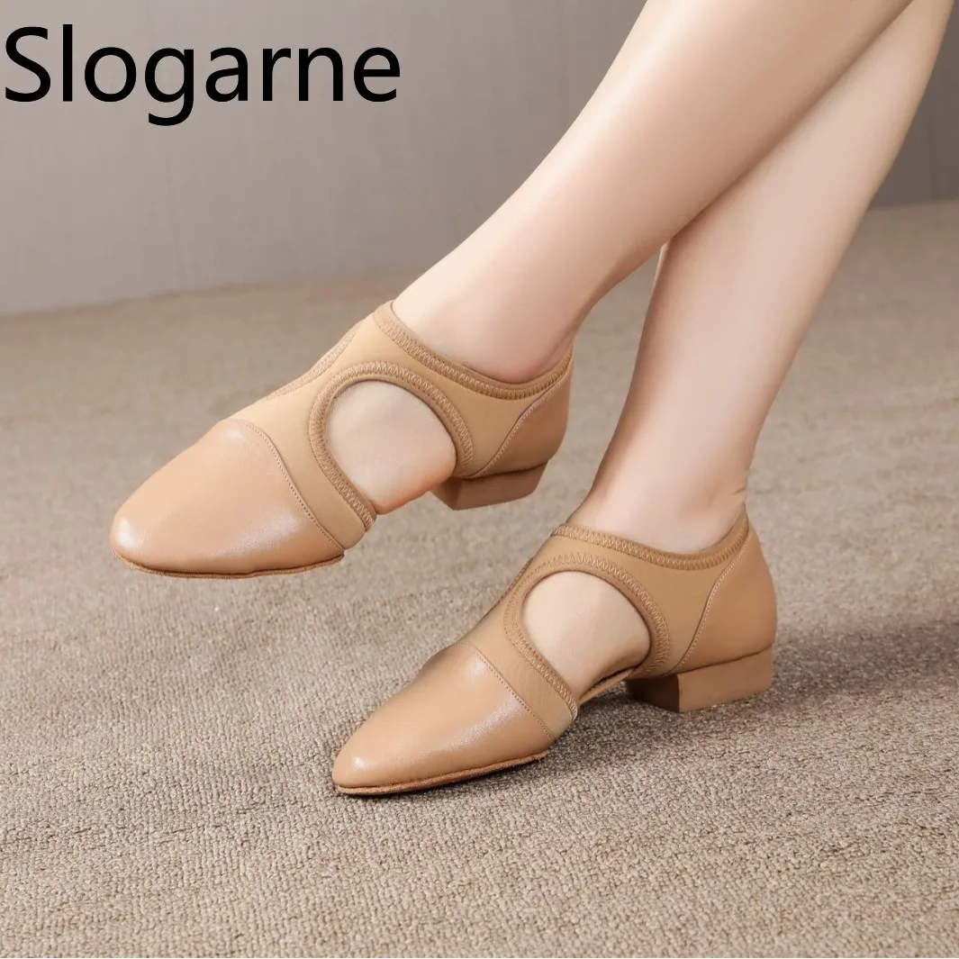 Women Leather Jazz Shoes Girls Stretch Ballet Dance Shoes Soft Sole Teachers Dance Sneakers Yoga Training Sandals Stage Footwear