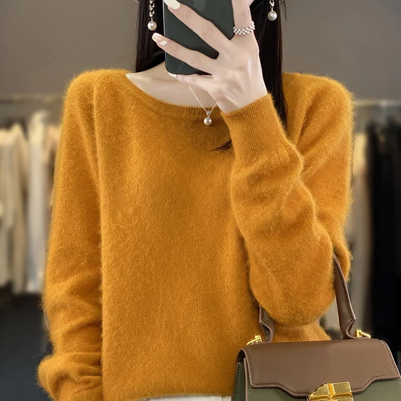 

Pop 2025 Autumn/Winter Women's Free Shipping New 100% Pure Mink Fleece Round Neck Knitted Sweater Commuter Cashmere Warm Top DBR