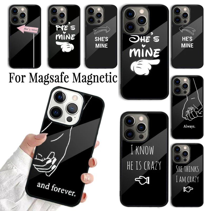 Coque Phone Case For iPhone 16 15 14 13 12 11 Pro Max Plus Magsafe Magnetic Wireless Charging Cover Matching Couple She's Mine