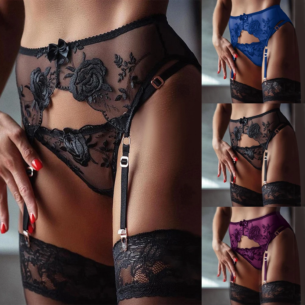 Sexy Women Mesh Garters Lace Suspender Belt Panty Fashion Female See Through Lingerie Underwear Elastic Strap Garter Briefs