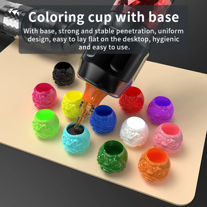 200pcs Tattoo Ink Cup Multiple Colors Creative Paint Cups with Base Tattoo Accessories Makeup Tool for Tattoo Ink