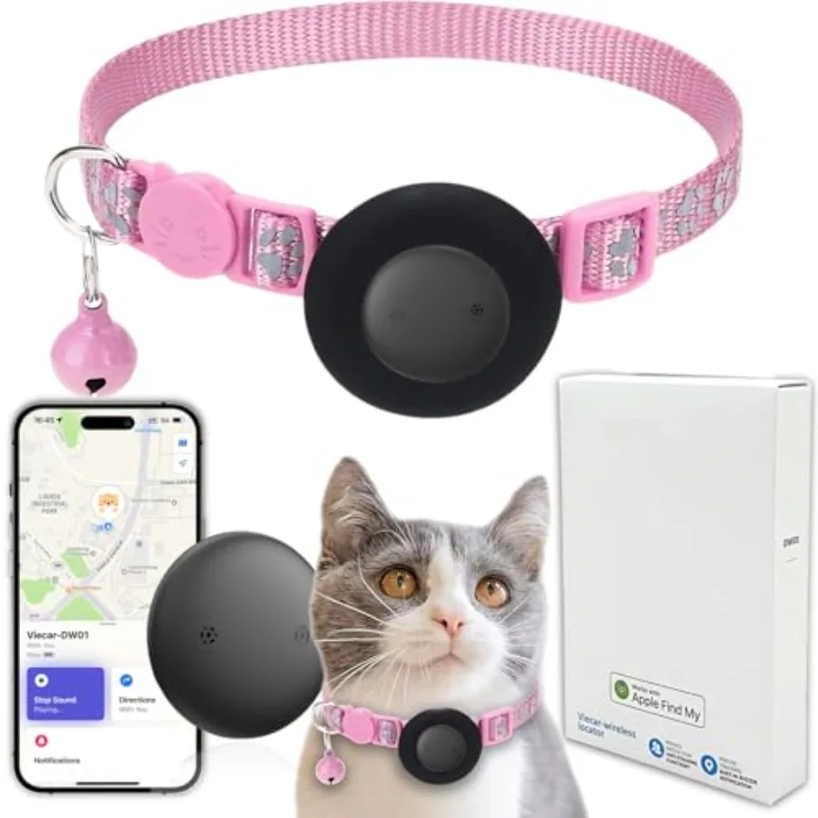 

GPS Tracker for Cats, Mini GPS Pet Tracker, IPX8 Waterproof Cat Trackers, No Monthly Fee, Work with Apple Find My iOS Only , Sm