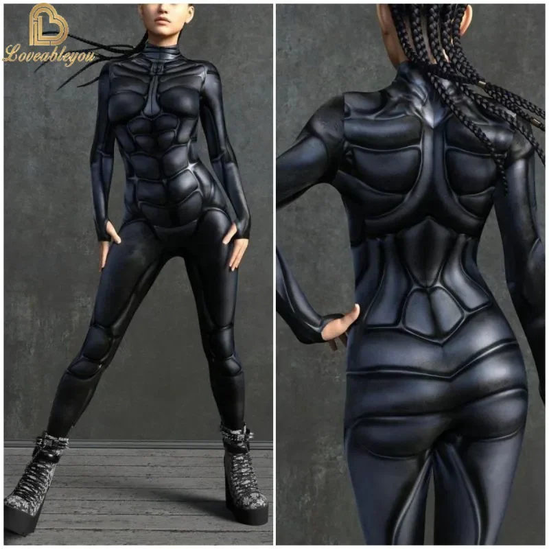 Mecha 3D Print Catsuit Woman Zipper Jumpsuit Zentai Bodysuit Game Party Costume Female Cosplay Outfit