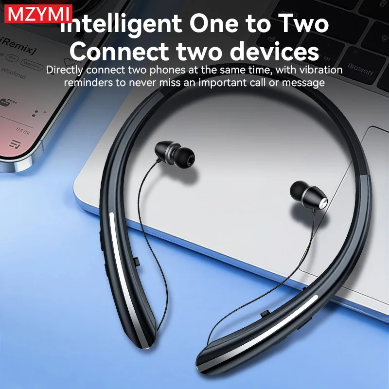 MZYMI HX801 شريط حول ياقة الملابس Bluetooth5.1 سماعات أذن قابلة للسحب مزودة بخاصية إلغاء الضوضاء سماعات رأس رياضية لاسلكية مقاومة للماء مع ميكروفون