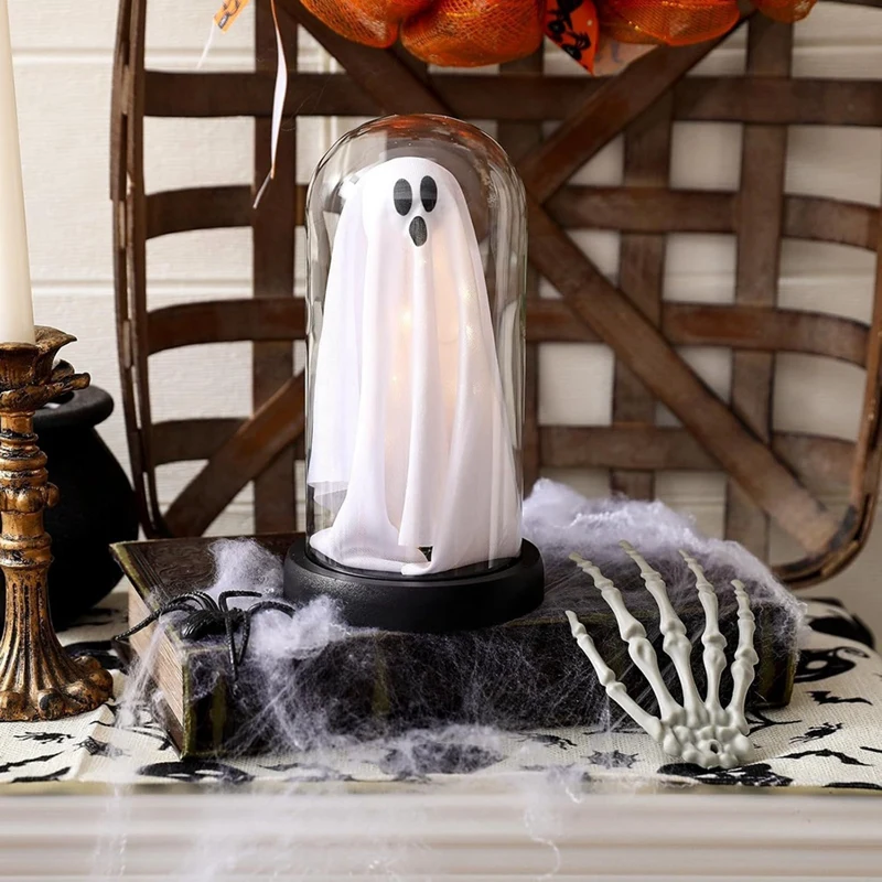 Fantasma iluminado en Cloche, fantasma iluminado y Calavera, Cloche de plástico para Halloween, fantasma con luz, decoraciones para Halloween