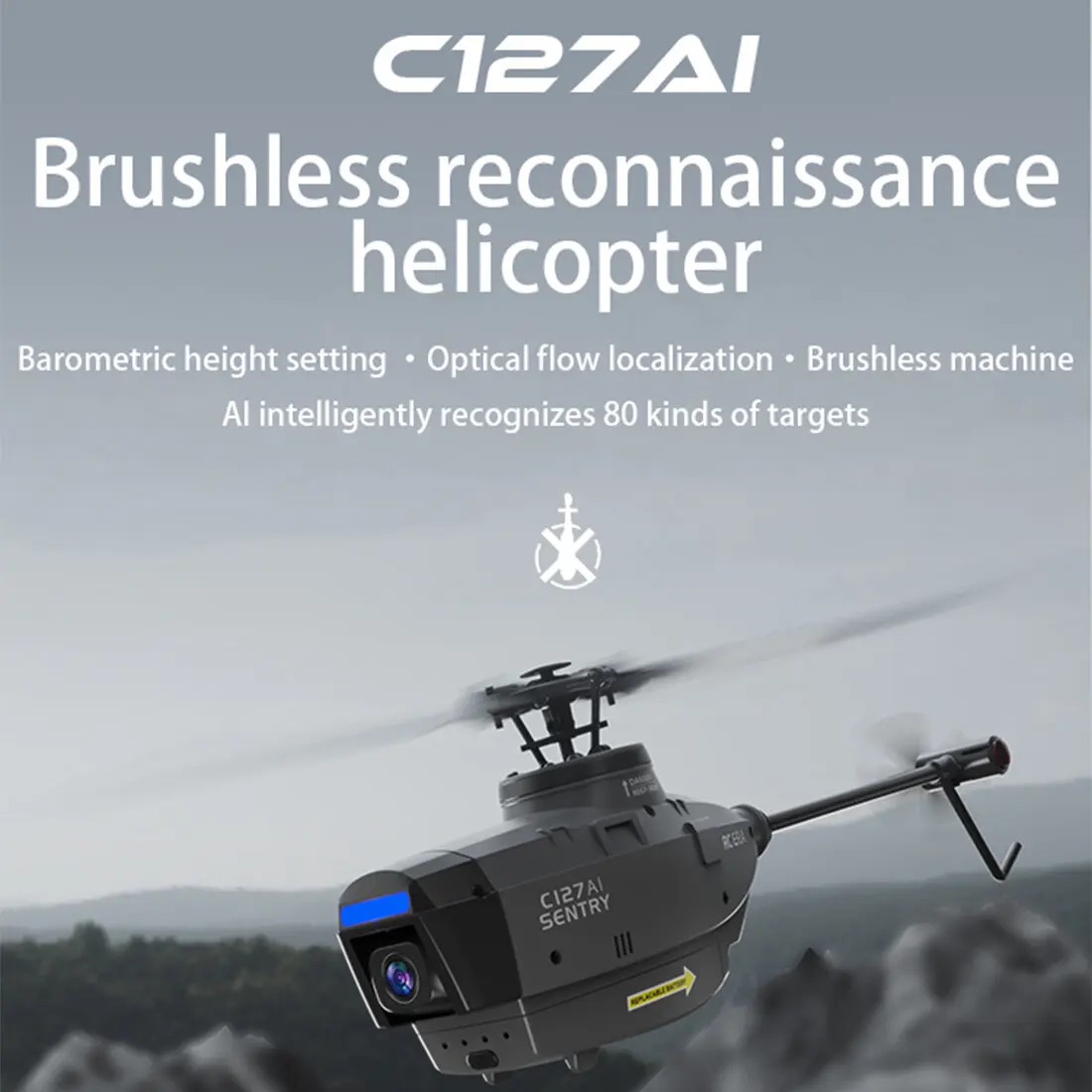 C127AI RC Helicopter Drone with 1080P Camera 5G WiFi AI Tracking Brushless Motor Flybarless Optical Flow Altitude Hold Aircraft