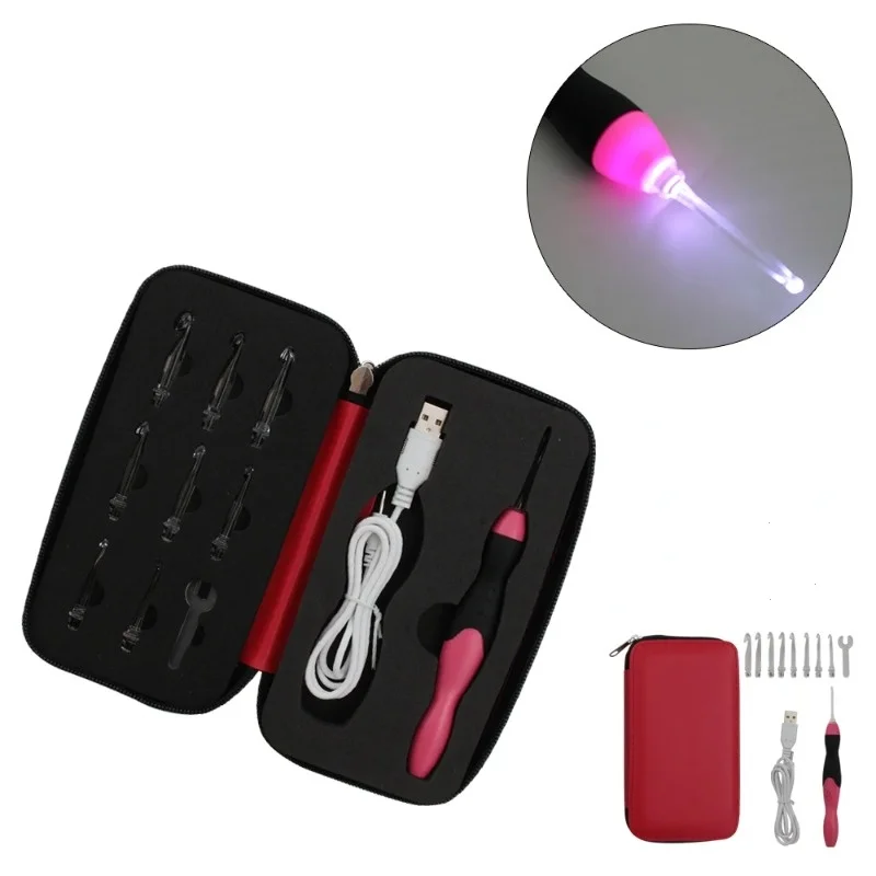 High-qualit  portable 9-In-1 Luminous Led Needle Usb Knitting Knitting Tool Kit Crochet Knitting Hooks Set Knitting Tool Needle