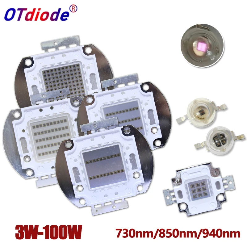Chip LED dużej mocy IR podczerwień 850nm 940nm 730nm 3W 5W 10W 20W 50W 100W matryca lampy LED 850 940 730 nm do noktowizora