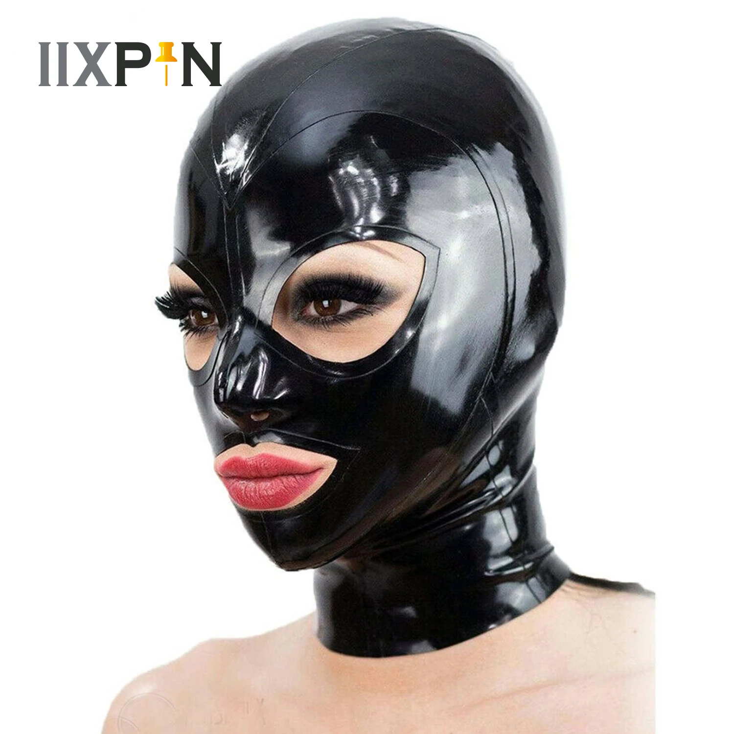 

Unisex Latex Zipped Hood Mask Head Cover Open Eyes Mouth and Nostrils Full Face Maks for Lingerie Night Club Cosplay Party Props