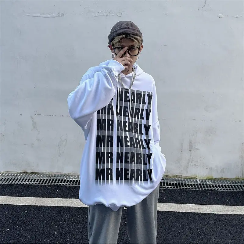 Sweatshirt For Men Hooded Aesthetic Male Clothes Loose White Hoodies Korean Style Offers High Quality Y2k Vintage Streetwear S