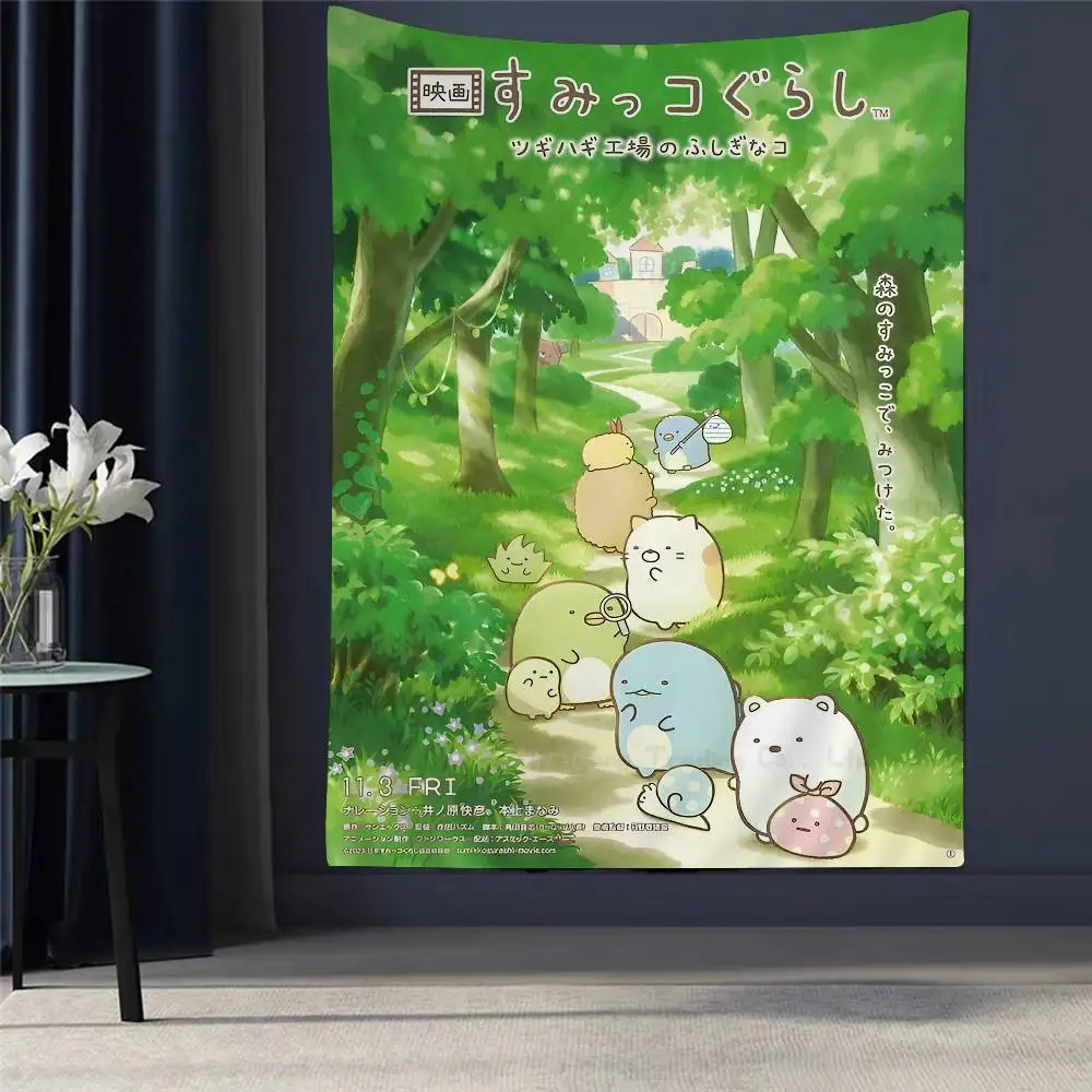 

Japan Anime Sumikko Gurashi Printed Large Wall Tapestry Hanging Tarot Hippie Wall Rugs Dorm Art Home Decor