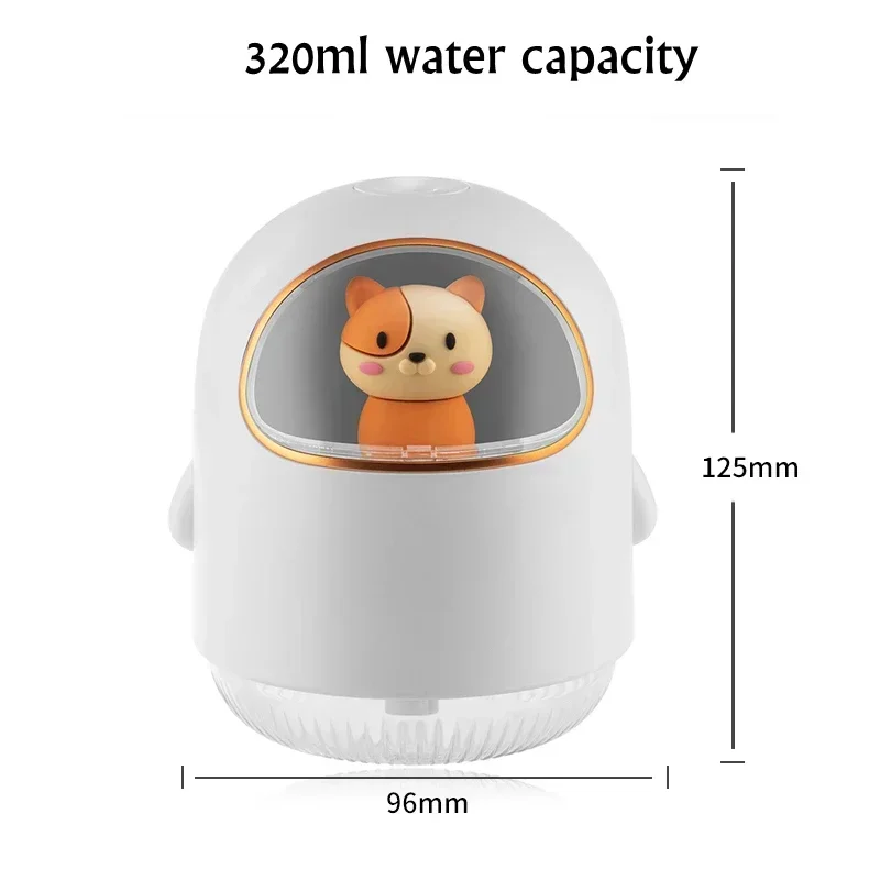 Cute Cartoon USB Air Humidifier Ultrasonic Cool Mist Maker Fogger Colorful LED Light Mini Portable Car Humidifier 320ML