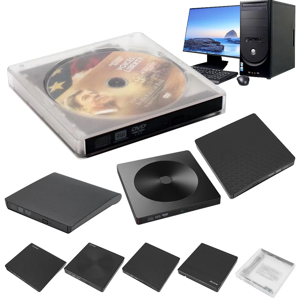 

Slim External CD DVD RW Drive USB 3.0 Type-C Writer Burner Player Reader for Desktop PC Windows Linux Mac OS Apple