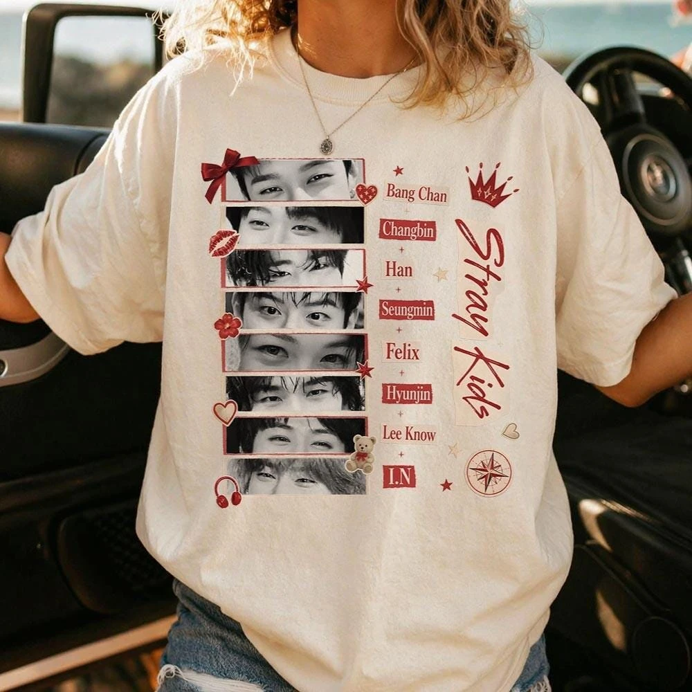 Stray Kids Members Eye Collage Shirt Kpop Fan Gift Support Cotton T-shirt 2026 Summer Men's Women's Streetwear Y2k Style - view 3