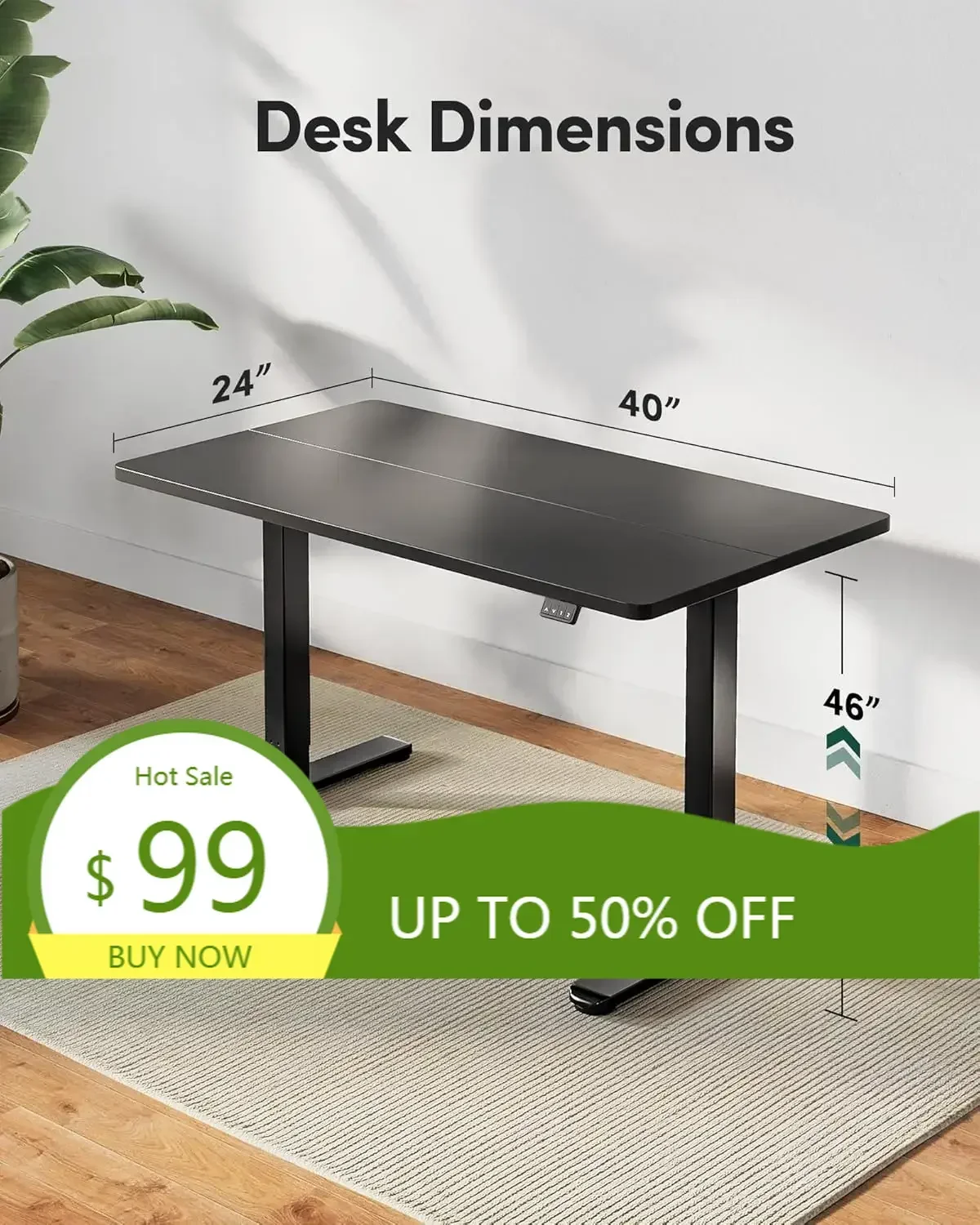 

"Электрический стол с регулируемой высотой, 40"х24", эргономичная рабочая станция для домашнего офиса для стояния и сидения, компьютерный стол"