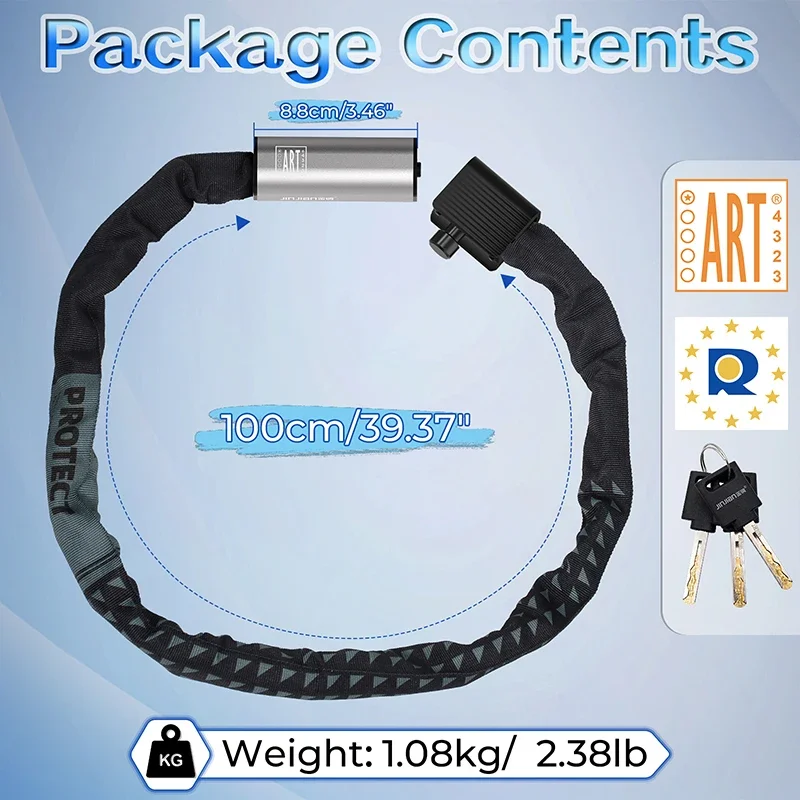 Bicycle Chain Lock Anti-theft High Security MTB Mountain Bike Lock Heavy Duty with 3 Keys for Scooter E-Bike Bike Accessories