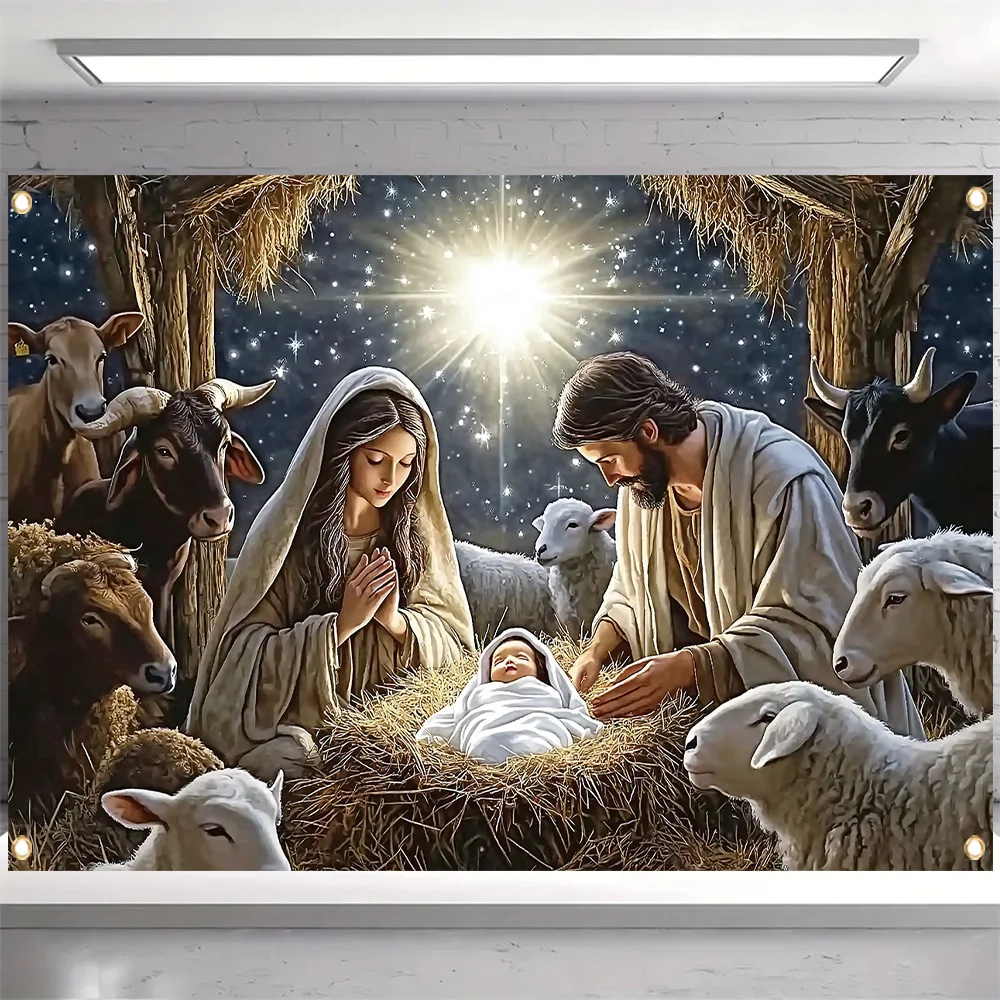 Hintergrund für Weihnachtskrippe, Fotografie-Hintergrund – helles Party-Banner aus Polyesterfaser, Feier im Freien