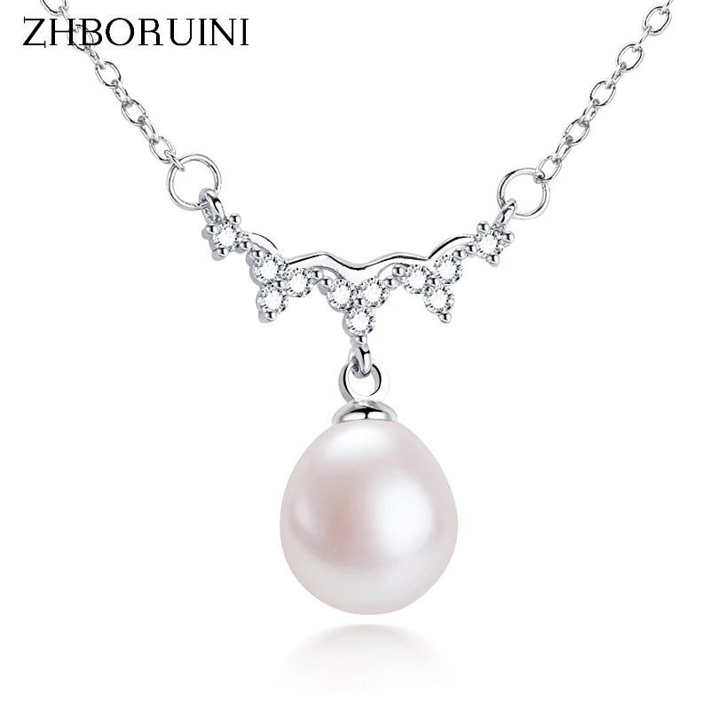 

ZHBORUIN 925 Sterling Silver Drop Pearl Pendant Freshwater Pearl Necklace AAA Zircon Exquisite Clavicle Chain Jewelry For Woman