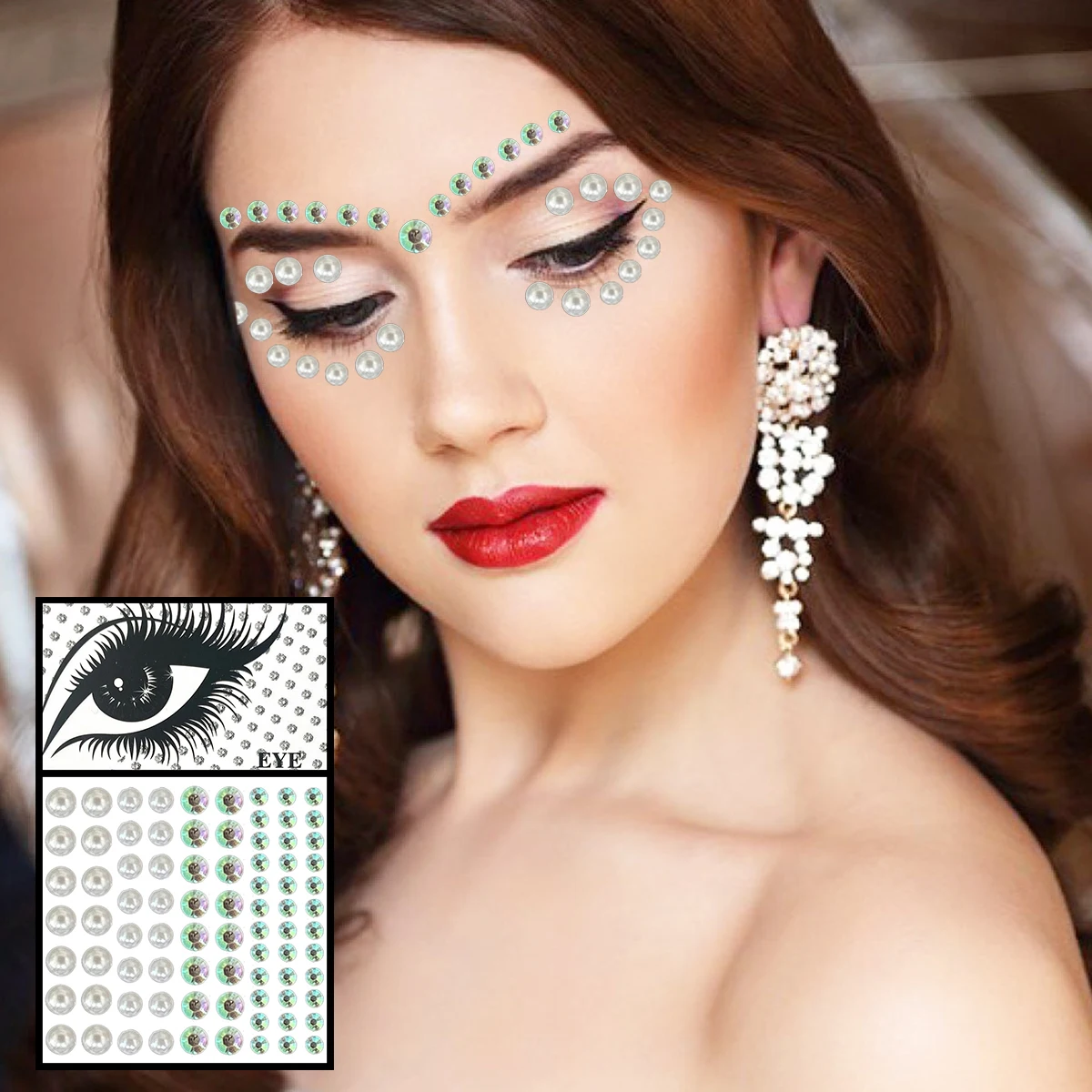 Colorful Face Jewelry For Women Temporary Tattoos Eyes Eyebrow Bindi Dots Gems Makeup Sticker Shiny Pearl Jewels Halloween Rave