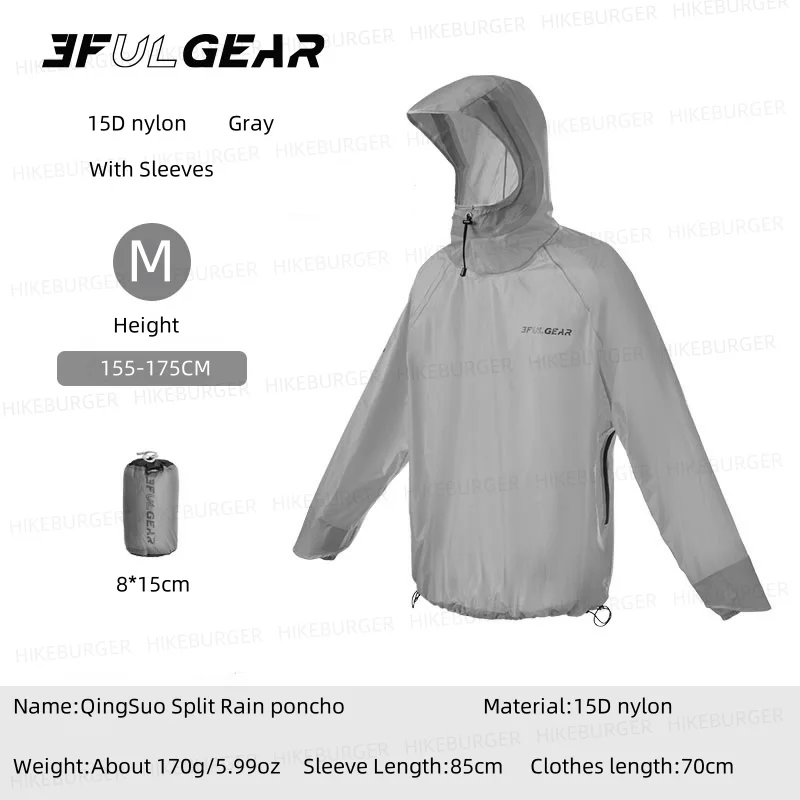 3F UL GEAR QingSuo Spilt Rain Poncho Outdoor Ultralight Sleeve Rain Coats 15D Nylon Waterproof Hiking Cycling Mountaineering image 3