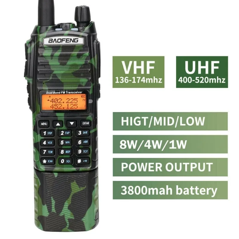 Baofeng UV-82 Plus Extended Battery 3800mA Dual PTT Walkie Talkie UV82 Dual Band VHF/UHF FM 10Km Long Rang Two Way Ham CB Radio