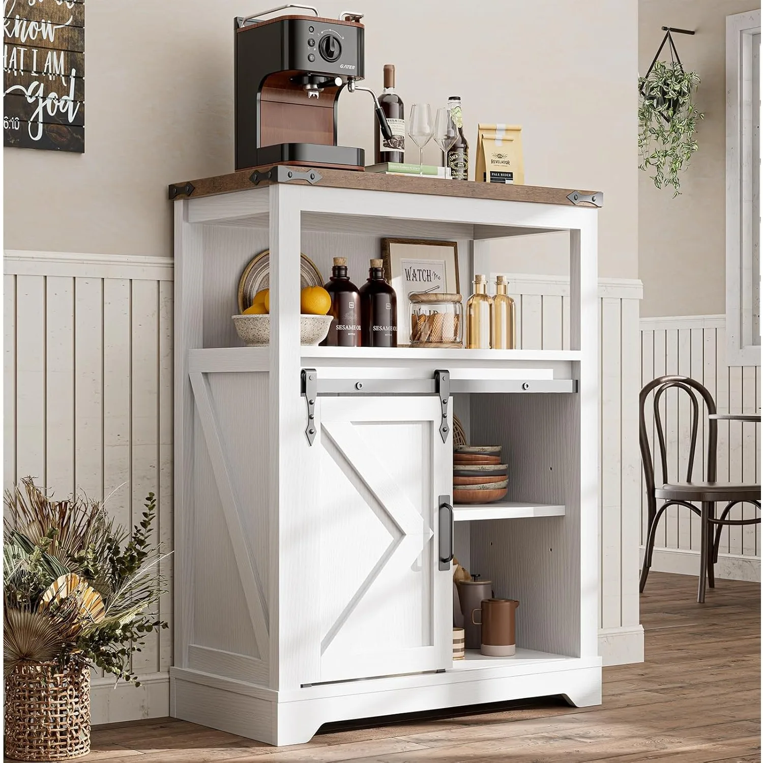 

White Bathroom Cabinet Small Hutch with Door Freestanding Kitchen Pantry Cabinet, for Bathroom/Laundry/Living Room/Coffee