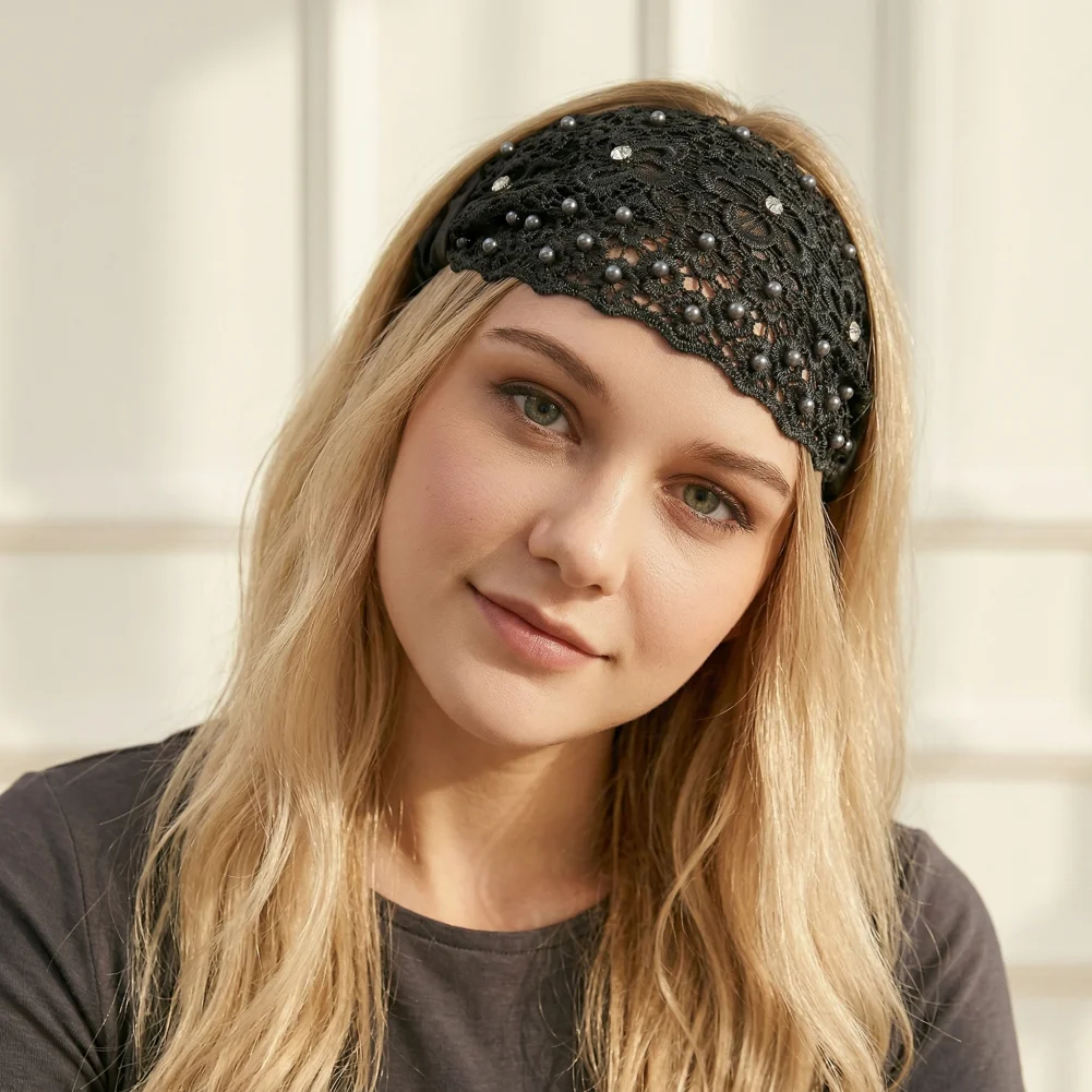 

Non-slip Headband 4pcs Plum Blossom Wide Headbands with Faux Pearls Non-slip Floral Cutout Design Hair Bands for Festivals Wear