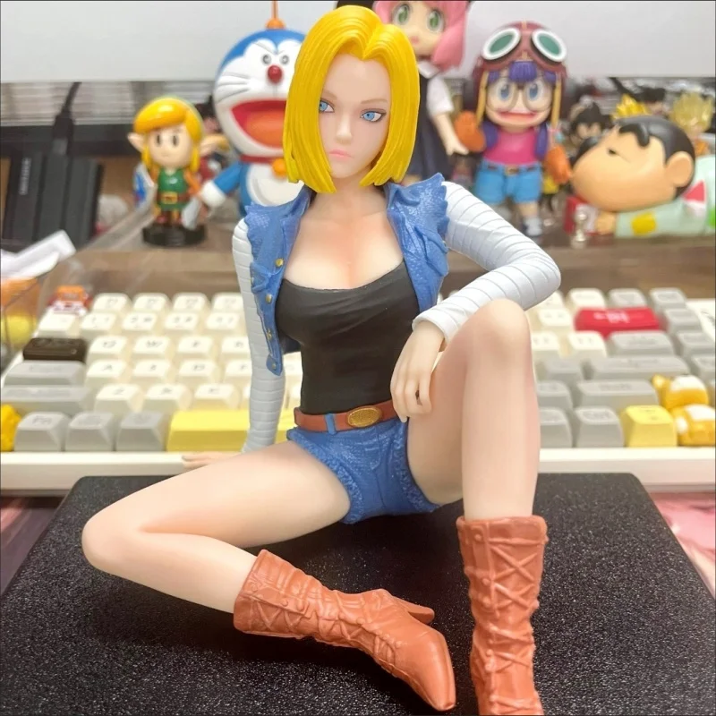 14cm Dragon Ball Z Figure Android 18 Figures Lazili Action Figure Pvc Sitting Posture Girl Model Doll Collections Decorate Gifts