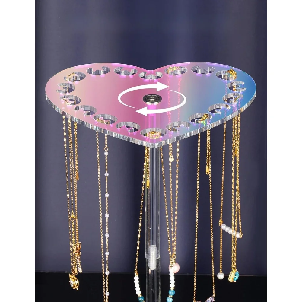 For Acrylic Heart Necklace Display Stand, 360 Rotating Jewelry Organizer Rack For Earrings Bracelets Pendant Retail Showcase