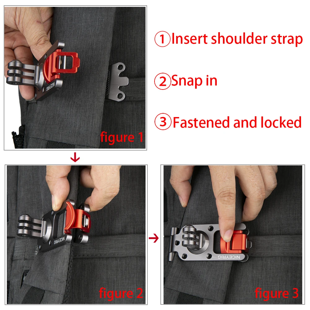 NICEYRIG Backpack Mount Clamp for GoPro Hero 11/10/9/8/7/6 DJI Osmo Action 4, Universal Metal Backpack Strap Mounting Clip view 4