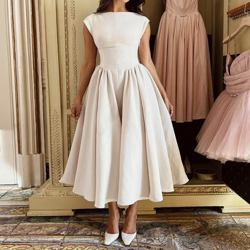 

Sleeveless Dress Women Party Dresses Ankle Length White High Waist Vestidos O Neck Summer Slight Stech 2025 Party Club Wedding