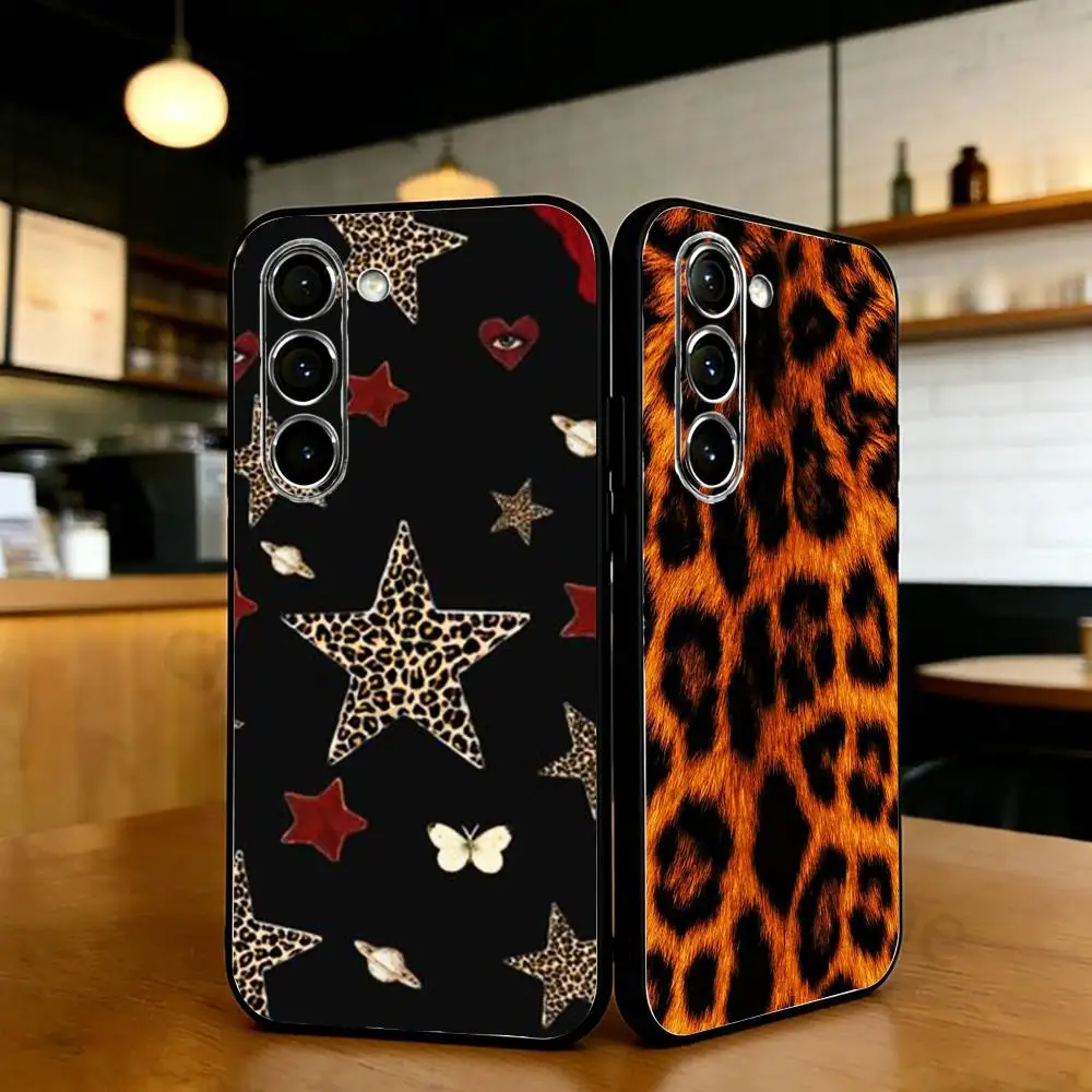 

Leopard Print Cherry Star Phone Case For Samsung S20,21,22,23,24,25,26 Ultra,Plus,Lite Black Soft Cover