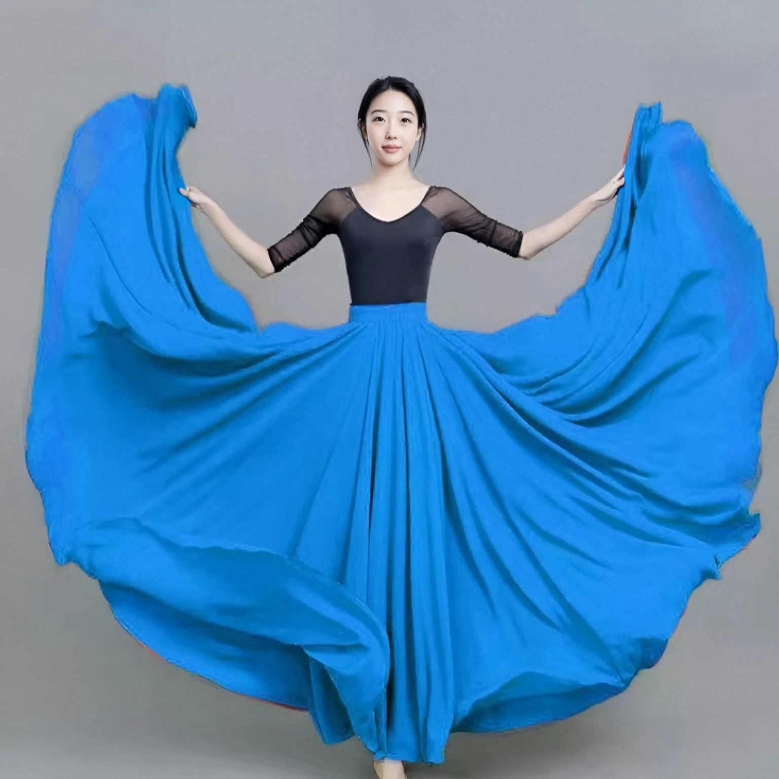 Mulheres 720 cigano dupla camada saias longas chiffon ballet dança do ventre boêmio prática de dança profissional palco desempenho vestido