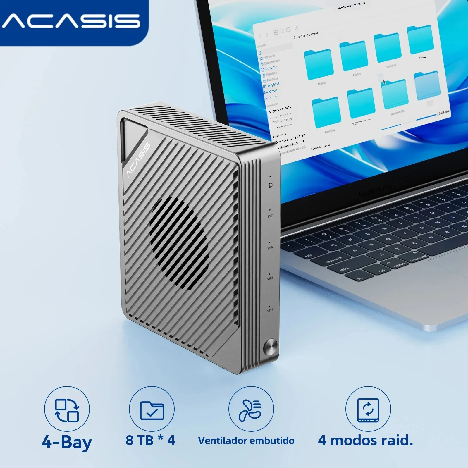 Gabinete Acasis Thunderbolt 4/3 SSD de 4 baias 40 Gbps 32 TB RAID 0/1/5/10 para Mac/PC, edição de vídeo 4K/8K e criador de conteúdo Pro Gabinete Acasis Thunderbolt 4/3 SSD de 4 baias 40 Gbps 32 TB RAID 0/1/5/10 para Mac/PC, edição de vídeo 4K/8K e criador de conteúdo Pro