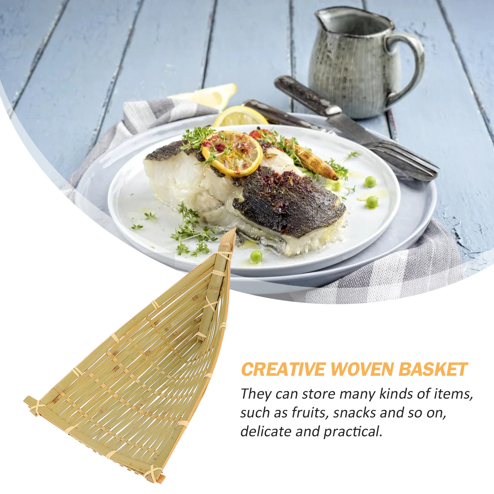 

1Pcs Bamboo Woven Storage Basket Multi-Function Household Snack Fruit Bread Pastry Container Decorative Handmade Basket