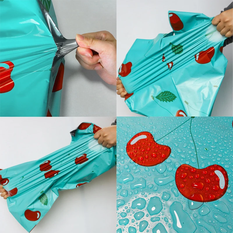 50Pcs Green Plastic Bags for Packaging Cherry Print Shipping Bags Delivery Polymailer Bags Express Mailbag Shipping Supplies