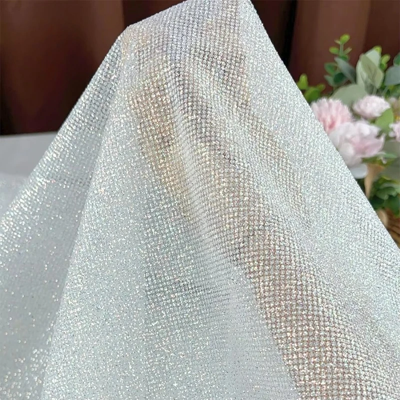 Mistlace High Quality Ivory Bridal Fabric Sparkle White Mesh Fabric Super Dense Sequins Glitter Tulle Fabric Wholes Sales #02