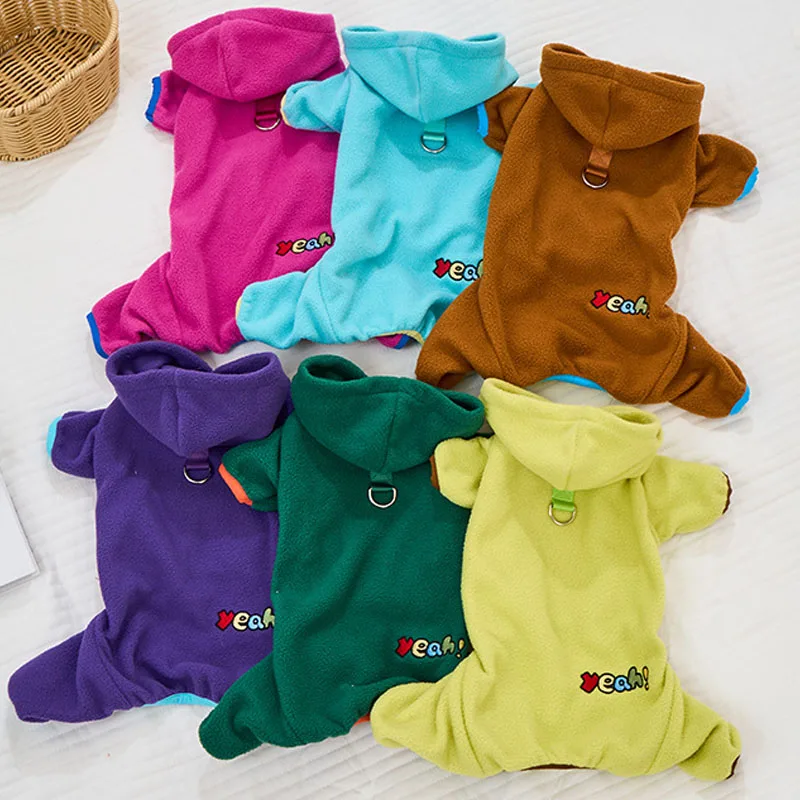 

Fleece Dog Clothes Hooded Winter Costume Warm Pajamas Overalls For Small Medium Dogs Yorks Chihuahua Puppy Jumpsuit Onesie Suit